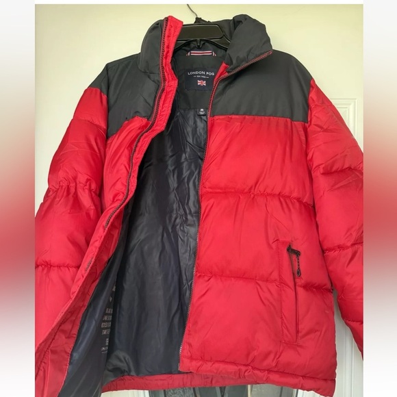 London Fog Men's Insulated Puffer Jacket Size Medium Red & Navy Blue EUC - Picture 10 of 13